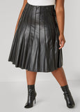 Pleated Faux Leather A Line Skirt