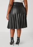 Pleated Faux Leather A Line Skirt