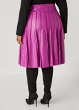 Pleated Faux Leather A Line Skirt