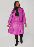 Pleated Faux Leather A Line Skirt