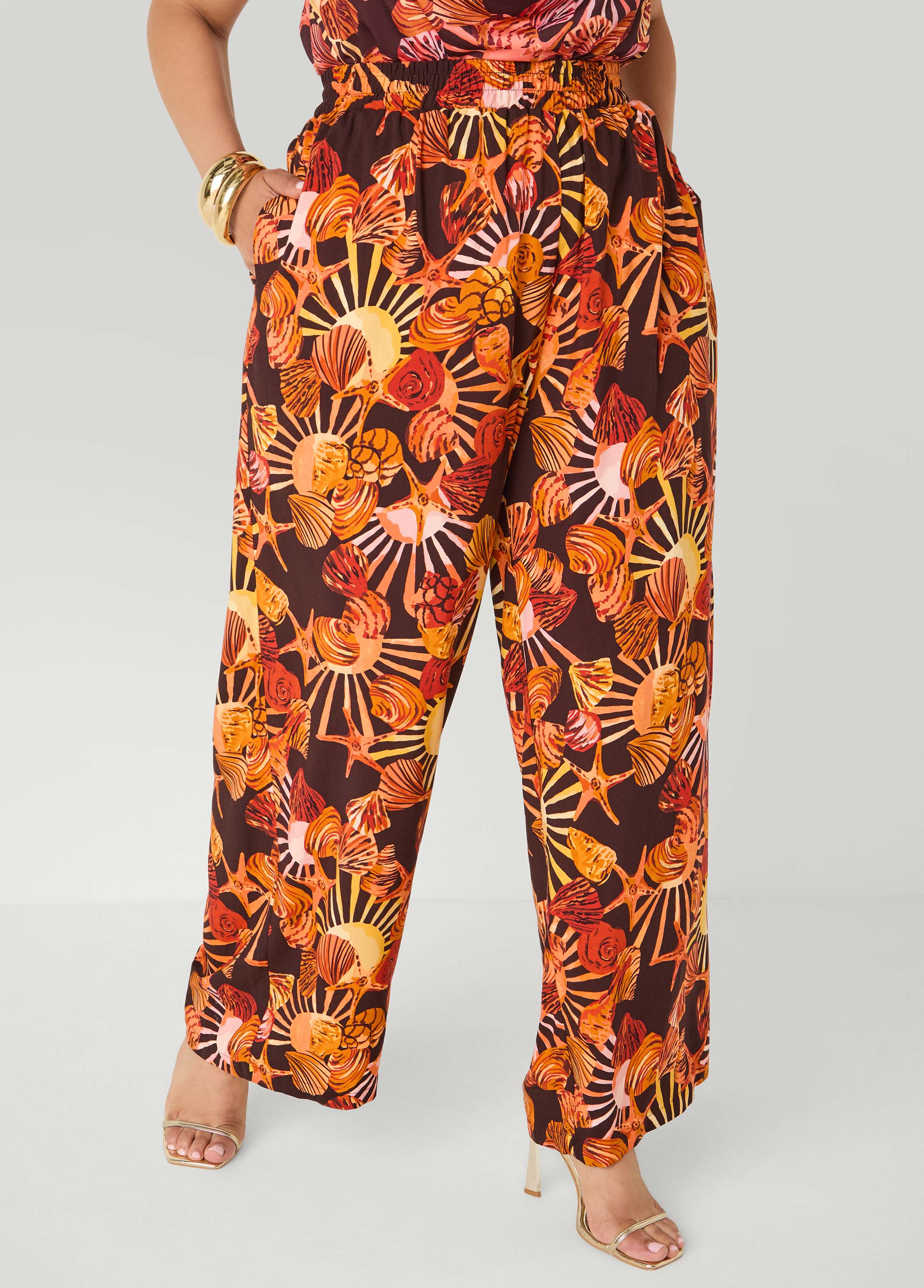 Seashell Print Wide Leg Pants