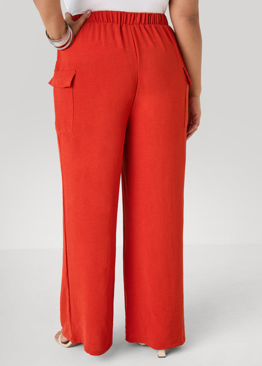 Textured Wide Leg Cargo Pants