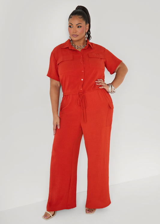 Textured Wide Leg Cargo Pants