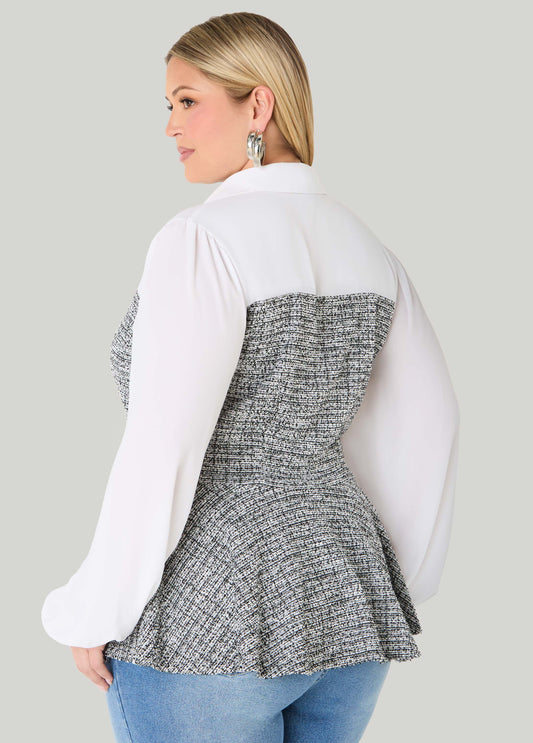 Paneled Boucle Peplum Top