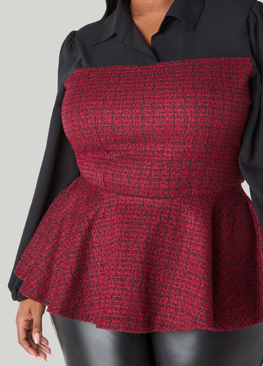 Paneled Boucle Peplum Top