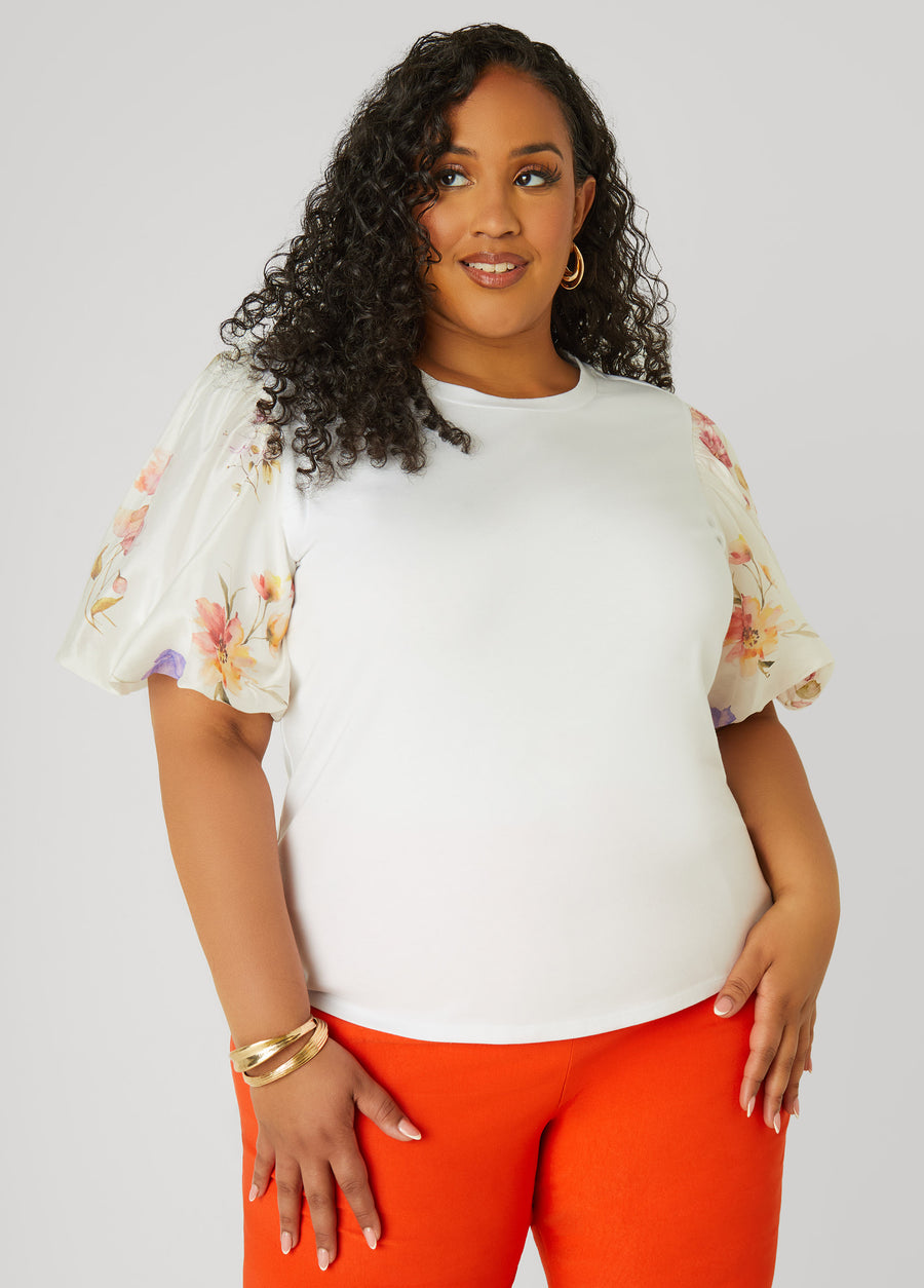 Plus Size Floral Print Paneled Jersey Top