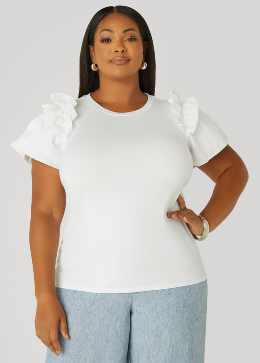 Ruffled Poplin Paneled Tee