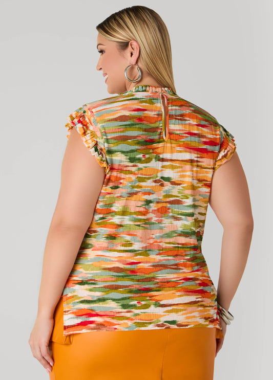 Printed Ruffle Trimmed Top
