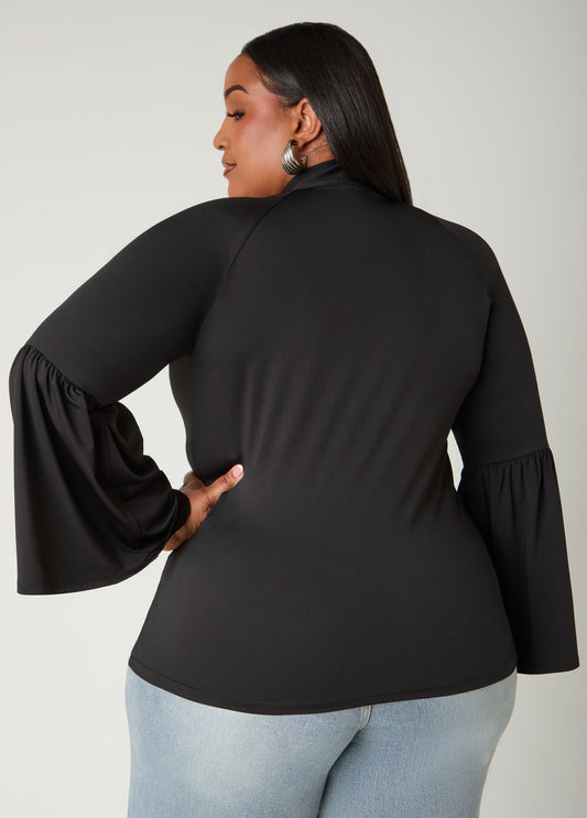 Bell Sleeved Tie Neck Top