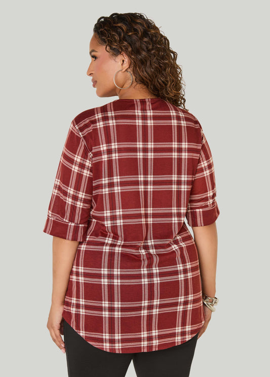 Zip Front Plaid Top