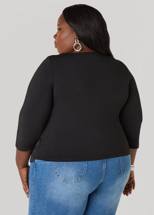 Fringed Stretch Knit Top
