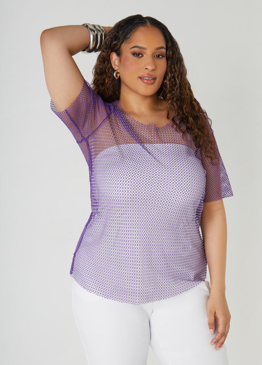 Plus SizeCrystal Embellished Fishnet Tee