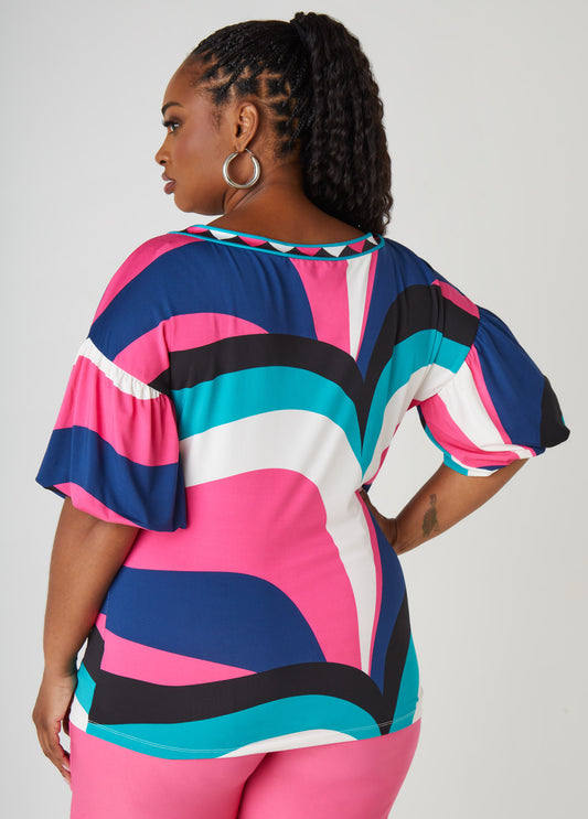 Balloon Sleeved Abstract Top