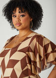 Tiered Sleeve Geo Print Top