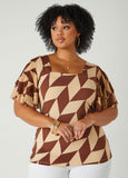 Tiered Sleeve Geo Print Top