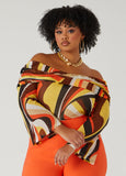 Off The Shoulder Printed Mesh Top