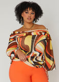 Off The Shoulder Printed Mesh Top