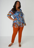 Ruffled Abstract Print Mesh Top
