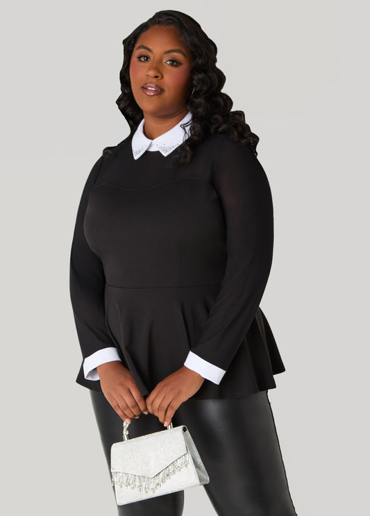 Mesh Paneled Peplum Top