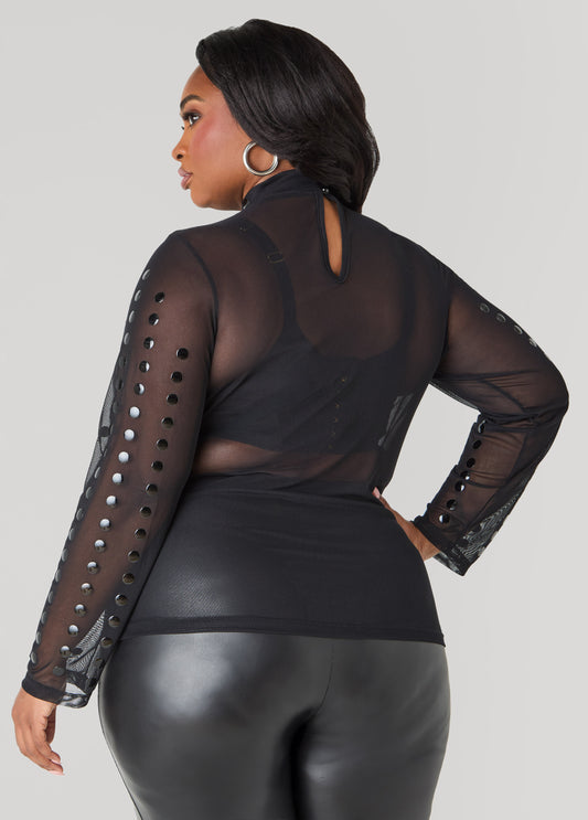 Embellished Mesh Top