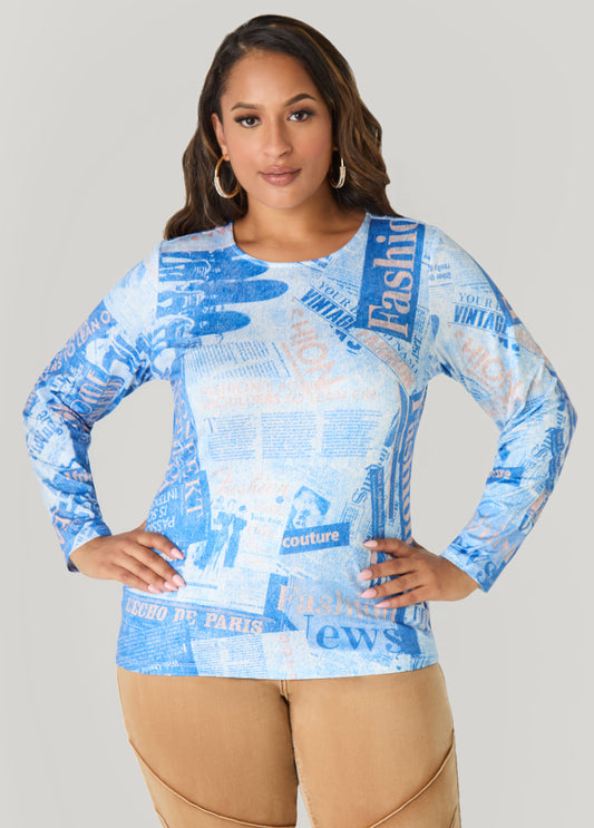 Plus Size Denim Print Top