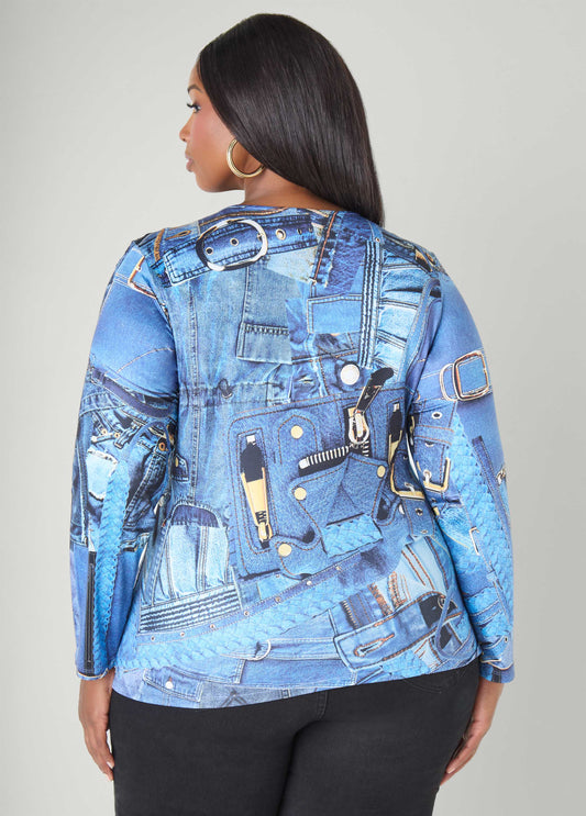 Denim Print Top
