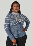 Plus Size Pearl And Denim Print Mesh Top