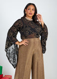 Plus Size Metallic Burnout Velvet Mesh Top