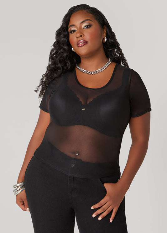 Plus Size Stretch Mesh Tee