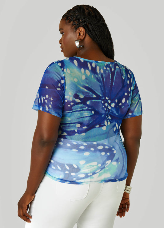 Butterfly Print Mesh Tee