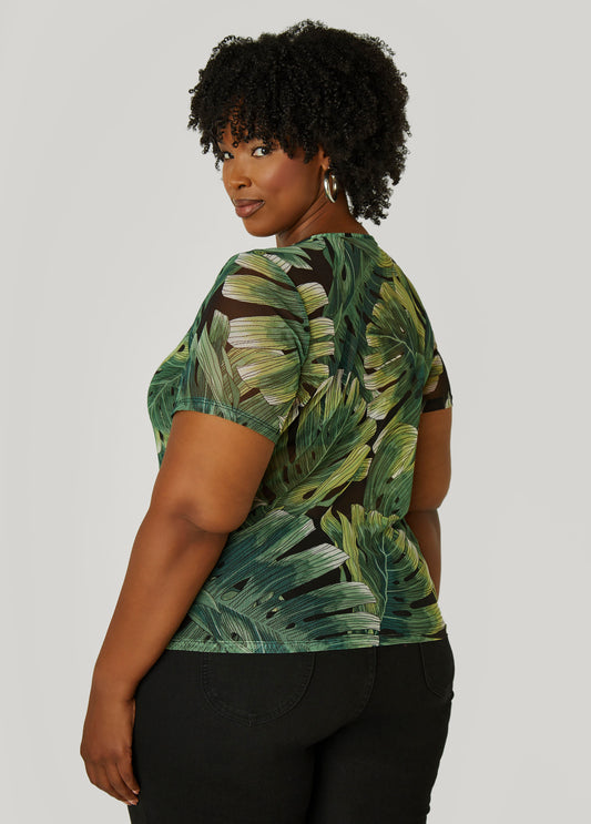 Tropical Print Mesh Tee