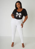 Bow Embellished Stretch Knit Tee