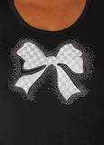 Bow Embellished Stretch Knit Tee