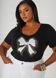Plus Size Bow Embellished Stretch Knit Tee