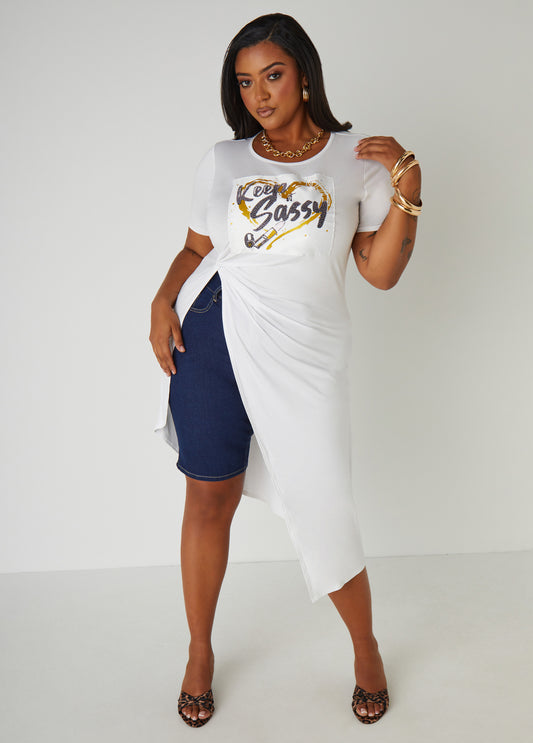 Plus Size Sassy Embellished Graphic Top