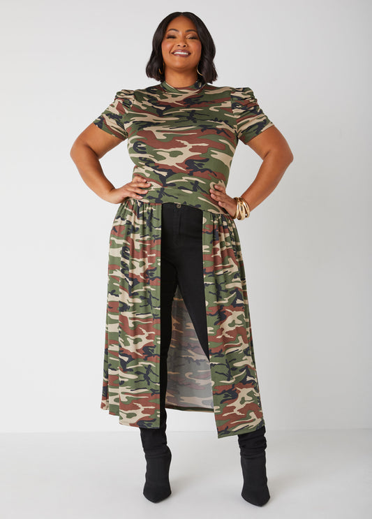 Split Front Printed Duster