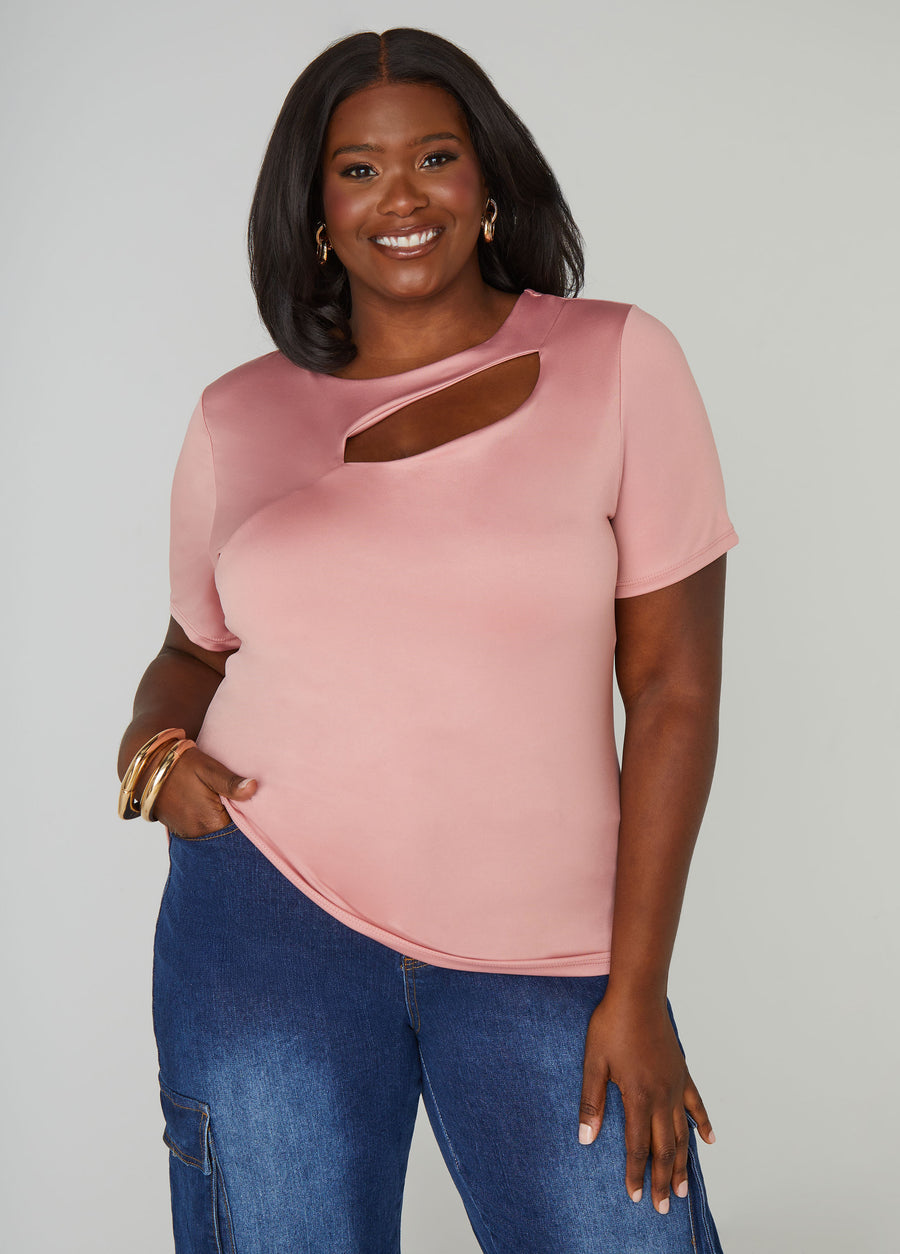 Plus Size Cutout Stretch Knit Top