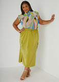 Printed Mesh Mock Neck Top