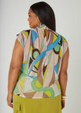 Printed Mesh Mock Neck Top