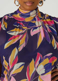 Printed Mesh Mock Neck Top