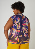 Printed Mesh Mock Neck Top