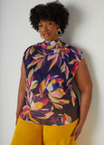 Printed Mesh Mock Neck Top
