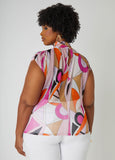 Printed Mesh Mock Neck Top