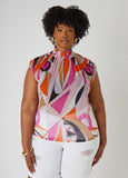 Printed Mesh Mock Neck Top