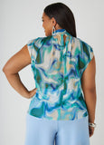 Printed Mesh Mock Neck Top