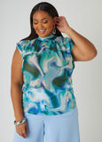 Printed Mesh Mock Neck Top
