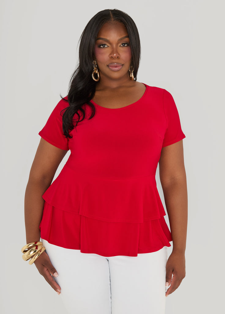 トップス Afsluit Peplum Top Tiered Peplum Top – Ashley Stewart