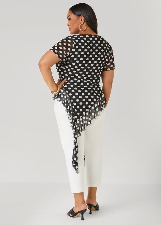 Ruffled Polka Dot Mesh Top