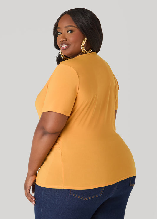 Gathered Embellished V Neck Top
