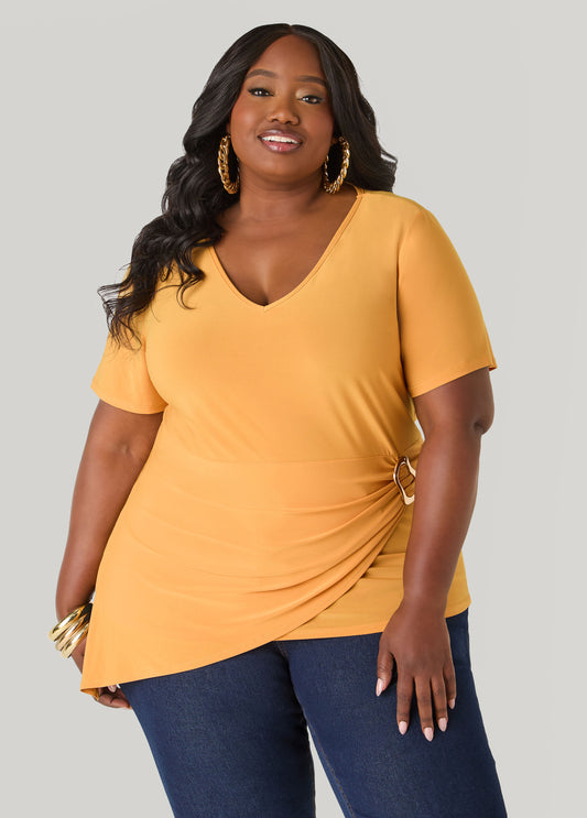 Gathered Embellished V Neck Top